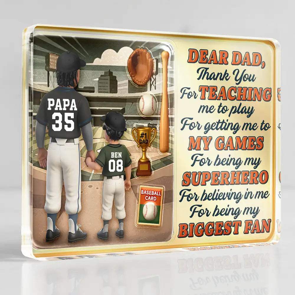 Gift For Father, Love, Baseball - Dear Baseball Dad Thank You For Teaching Me - Personalized Custom Shaped Acrylic Plaque