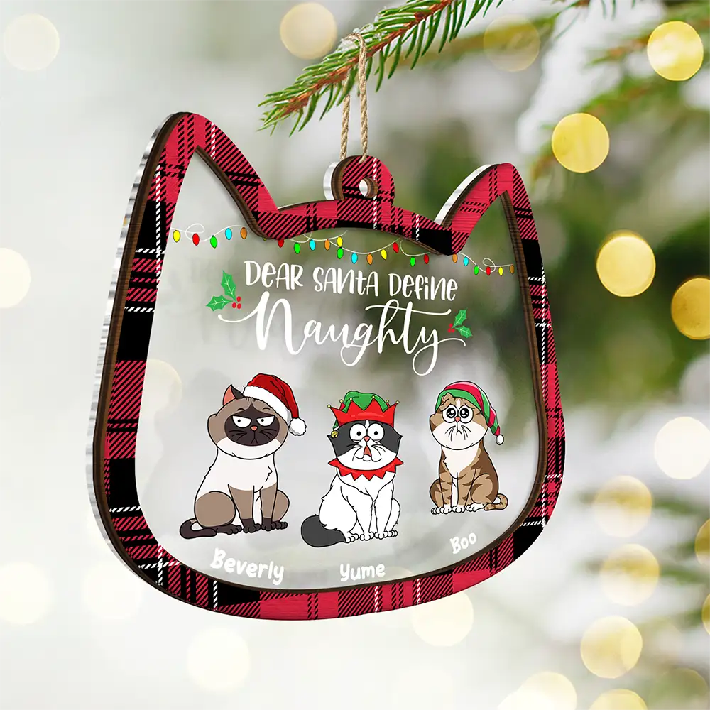 Cat Lovers, Cat Mom, Cat Dad, Funny, Christmas - Dear Santa Define Naughty - Personalized 2-Layered Mix Ornament