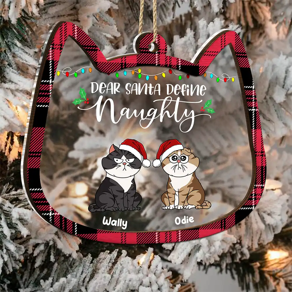 Cat Lovers, Cat Mom, Cat Dad, Funny, Christmas - Dear Santa Define Naughty - Personalized 2-Layered Mix Ornament