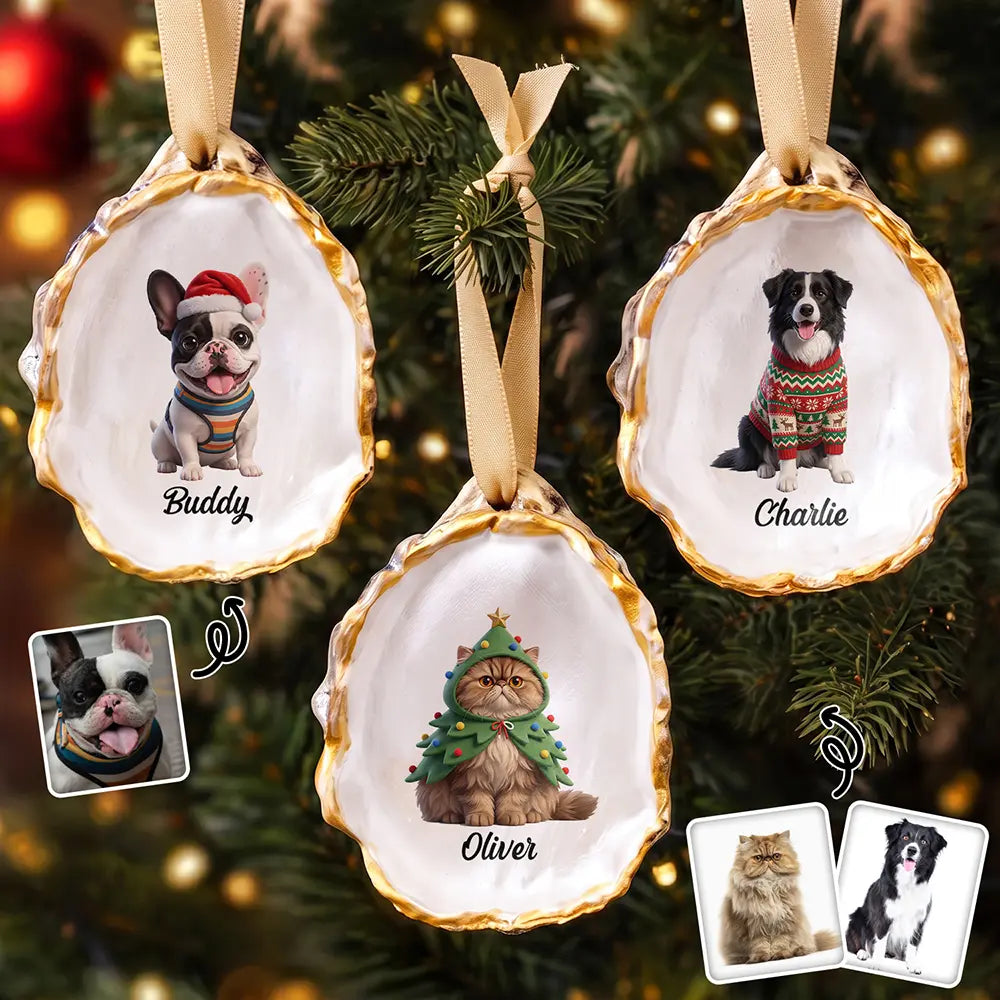 Christmas Gift For Dog Lovers - Personalized Custom Photo Pet Portrait Oyster Ornament