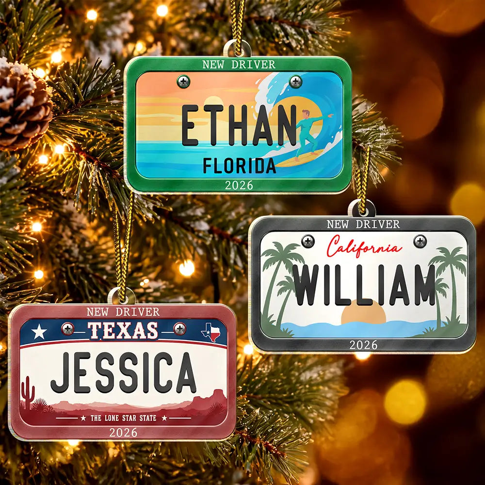 US State Car Plates Christmas Gift For New Driver - Personalized Custom Shaped Acrylic Ornament