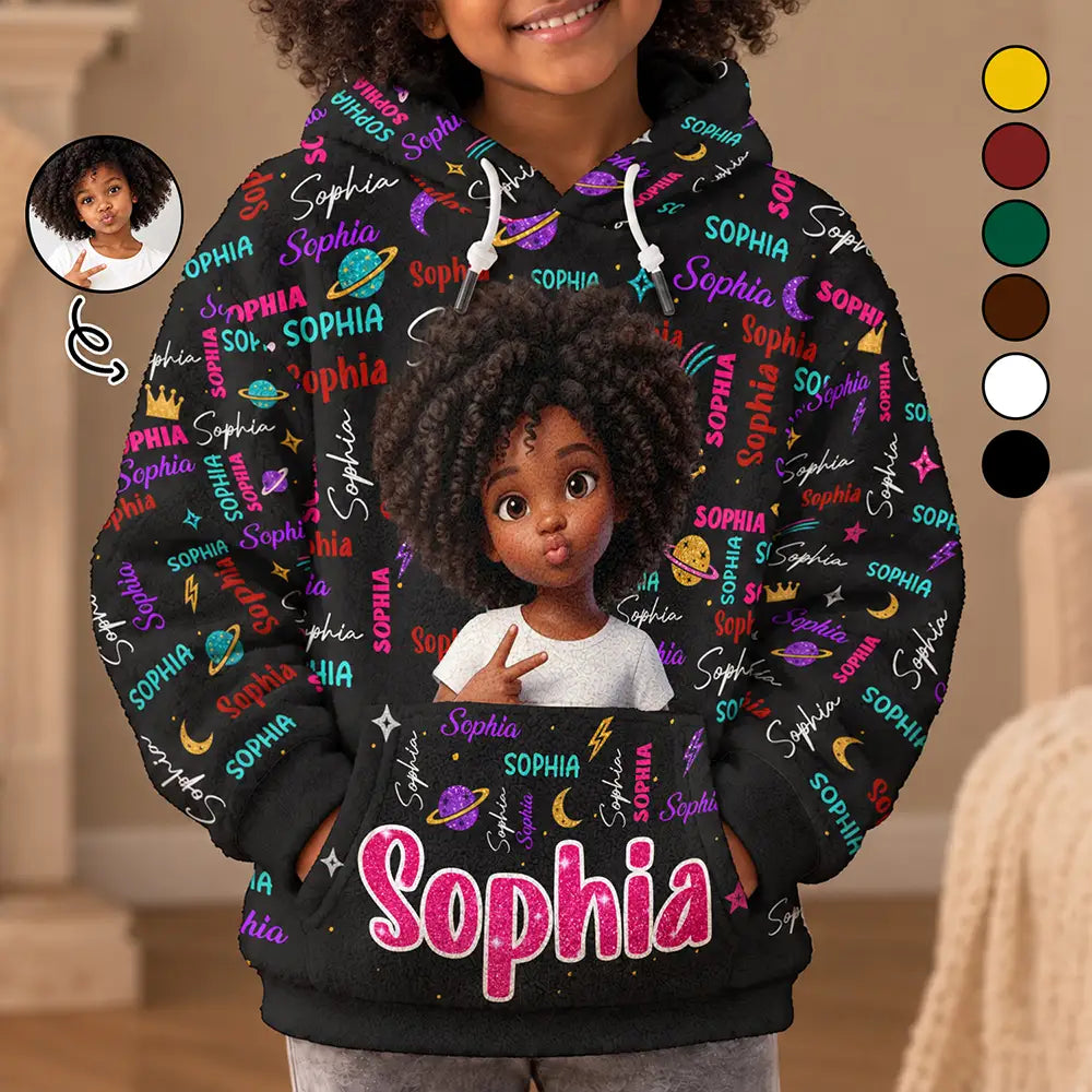 Christmas Gift For Kids - Personalized Custom Photo Name Cute Pattern Fleece Hoodie