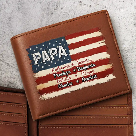 Stars & Stripes US Flag American Dad Grandpa - Personalized Leather Wallet