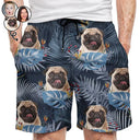 Custom Photo Funny Family Pet Face Tropical Leaf - Funny Gift For Pet Lovers, Dog Mom, Cat Mom, Dog Dad, Cat Dad - Personalized Unisex Beach Shorts