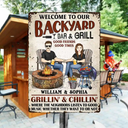 Backyard Bar Family Couple Listen To The Good Music - Patio Sign - Personalized Custom Classic Metal Signs