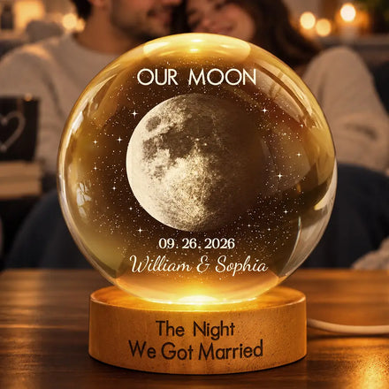 Moon Phase The Night We Get Married Couple Anniversary - Personalized Crystal Globe Lamp