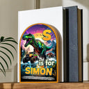 Happy,Gift For Kids - Dinosaur Big Trucks Kids - Personalized Wood Book Ends