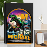 Happy,Gift For Kids - Dinosaur Big Trucks Kids - Personalized Wood Book Ends