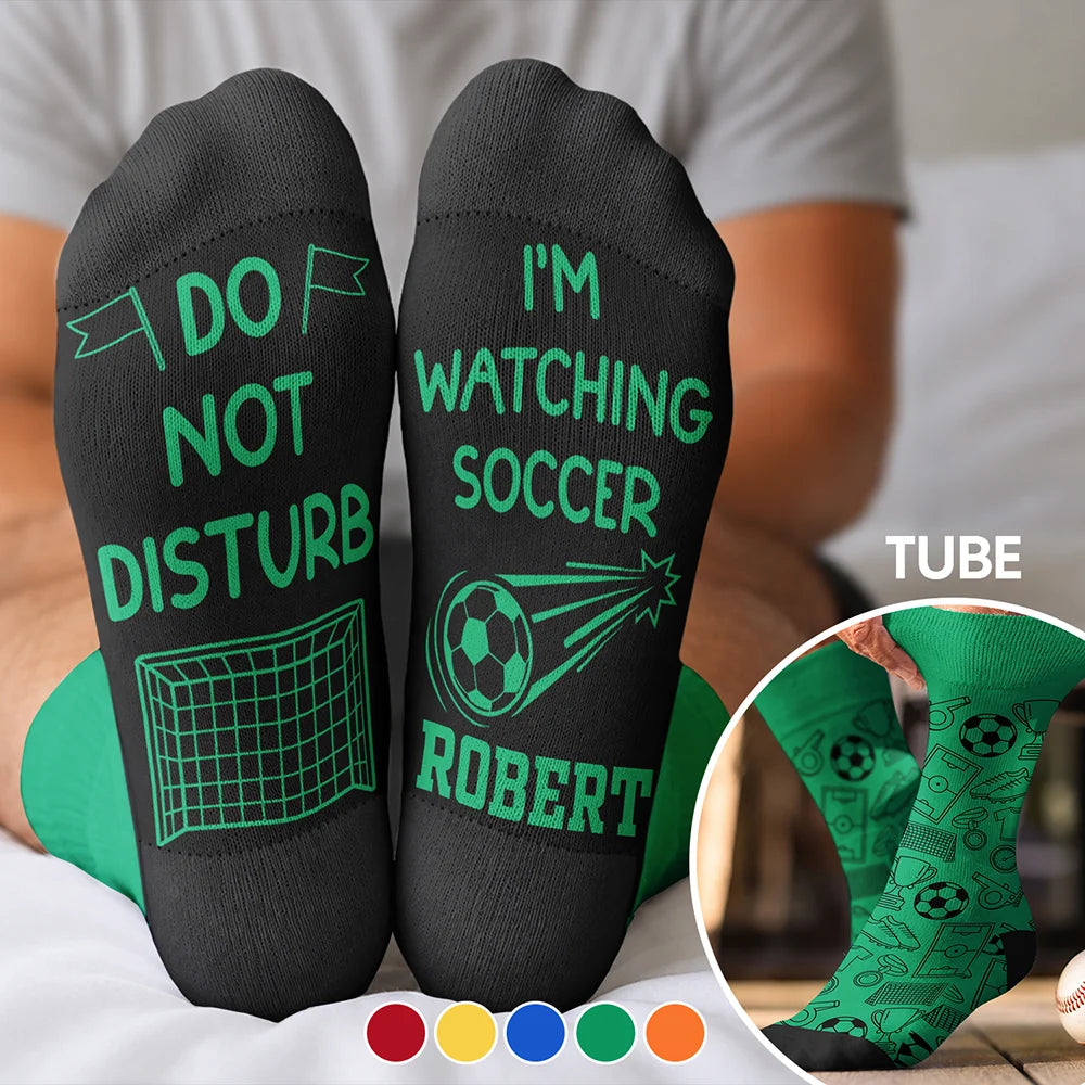 Football (Soccer), Gift For Yourself, Confident, Icon - Do Not Disturb I'm Watching Soccer Baseball Football Hockey - Personalized Crew Socks