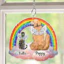 Love,Cat Lovers,Pet Lovers,Dog Lovers,Memorial - Dog Cat Sitting On The Cloud - Personalized Window Corner Suncatcher