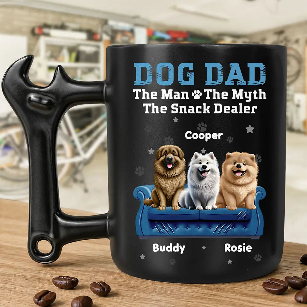 Dog Cat Dad The Snack Dealer - Personalized Wrench Shaped Handle Mug
