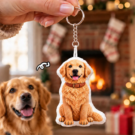 Dog Cat Gift For Pet Lover - Personalized Custom Photo Crochet Doll Effect Plush Keychain