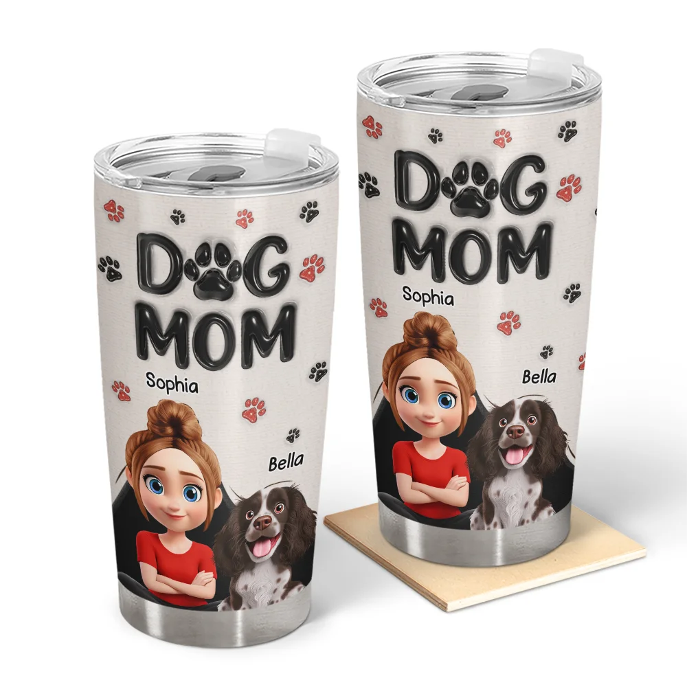 Pet Lovers,Pet Mom,Pet Dad,Dog Lovers,Dog Mom,Dog Dad,Happy - Dog Dad Dog Mom Pawprints 3D Effect - Personalized Tumbler