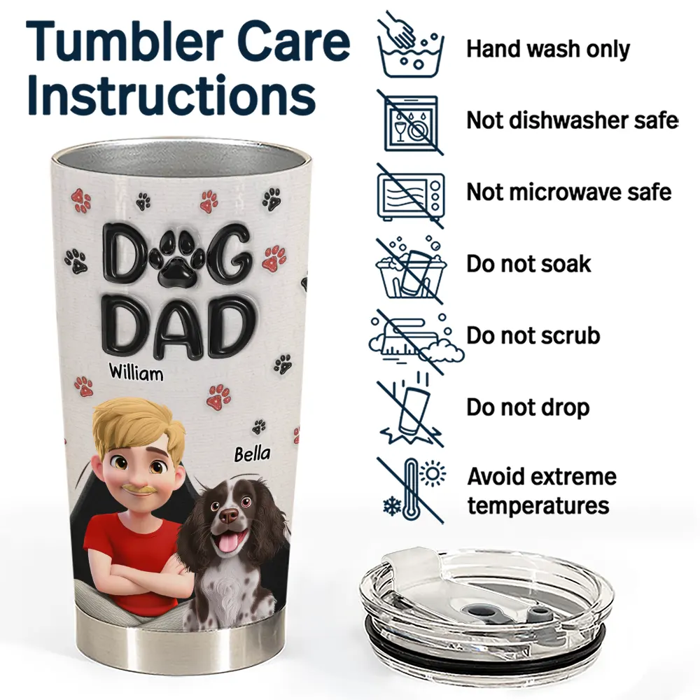 Pet Lovers,Pet Mom,Pet Dad,Dog Lovers,Dog Mom,Dog Dad,Happy - Dog Dad Dog Mom Pawprints 3D Effect - Personalized Tumbler