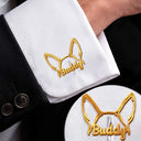 Adorable, Dog Lovers, Pet Lovers, Wedding, Vector - Dog Ears Line Art With Custom Name - Personalized Cufflinks