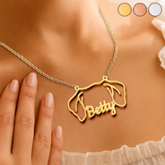 Dog Lovers,Dog Mom,Pet Lovers,Pet Mom,Love - Dog Ears Line Art With Custom Name - Personalized Letter Necklace
