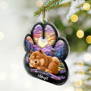 Christmas,Top Market,Pet Lovers,Pet Mom,Pet Dad,Dog Lovers,Dog Mom,Dog Dad,Happy - Dog Lying On Pawprint - Personalized Custom Shaped Acrylic Ornament