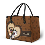 Dog Mom,Dog Lovers,Happy - Dog Mom 3D Cute Effect Dog - Personalized Leather Bag