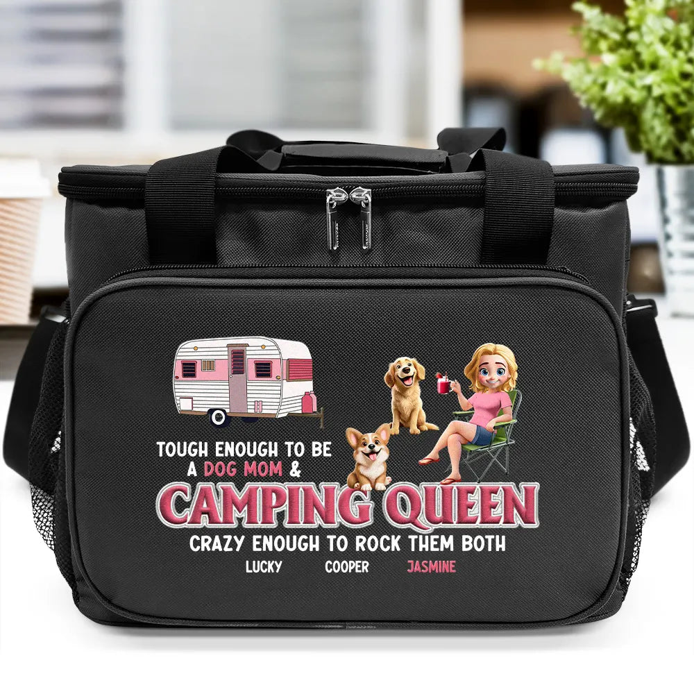 Gift For Yourself,Gift For Women,Dog Lovers,Dog Mom,Pet Lovers,Pet Mom,Camping,Funny - Dog Mom Camping Queen - Embroidery Text Effect Printed, Personalized Lunch Bag, Cooling Tote