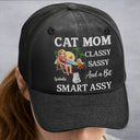 Pet Lovers,Pet Mom,Dog Lovers,Cat Lovers,Funny - Dog Mom Classy Sassy Faux Embroidery Effect - Personalized Vintage Washed Denim Cap