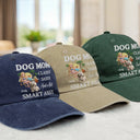 Pet Lovers,Pet Mom,Dog Lovers,Cat Lovers,Funny - Dog Mom Classy Sassy Faux Embroidery Effect - Personalized Vintage Washed Denim Cap