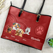 Dog Lovers, Dog Mom, Happy - Dog Mom Cute 3D Effect Dog - Personalized Leather Tote Bag