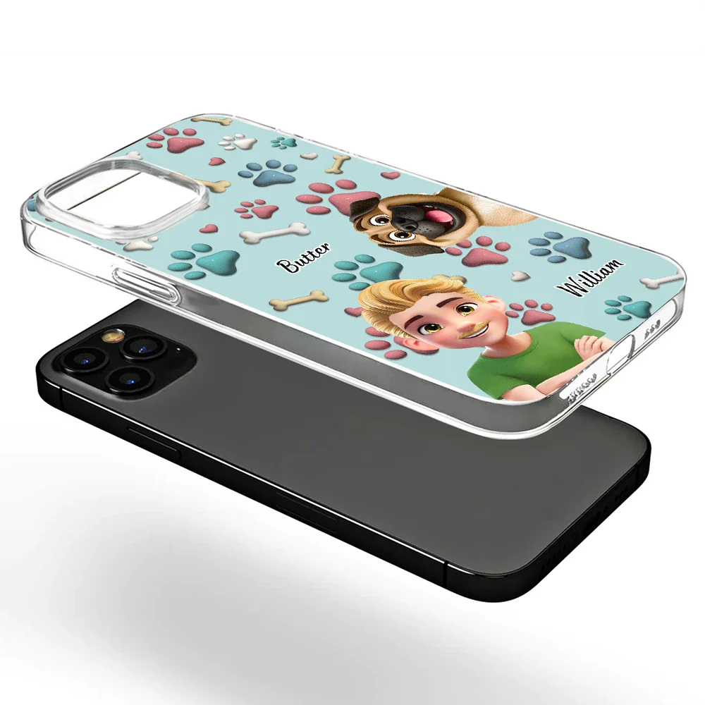 Pet Lovers,Pet Mom,Pet Dad,Dog Lovers,Dog Mom,Dog Dad - Dog Mom Dog Dad 3D Effect - Personalized Clear Phone Case