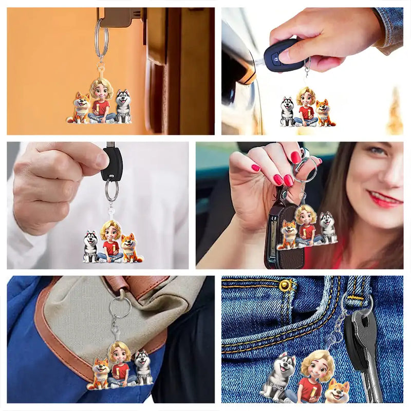Pet Lovers,Pet Mom,Pet Dad,Dog Lovers,Dog Mom,Dog Dad - Dog Mom Dog Dad Dog Couple 3D Effect - Personalized Cutout Acrylic Keychain
