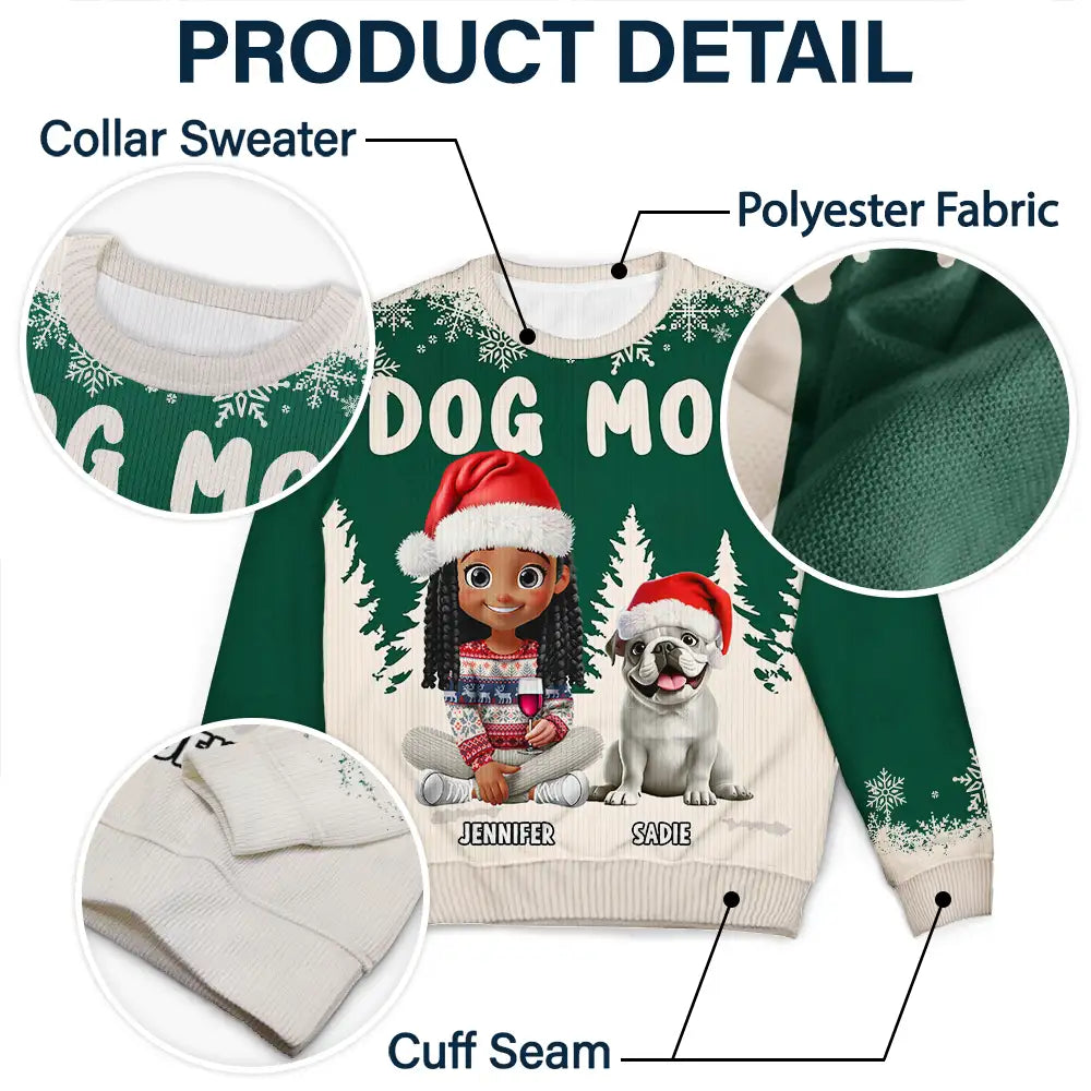 Dog Lovers, Christmas, Happy - Dog Mom Mum 3D Effect White Trees - Personalized Unisex Ugly Sweater