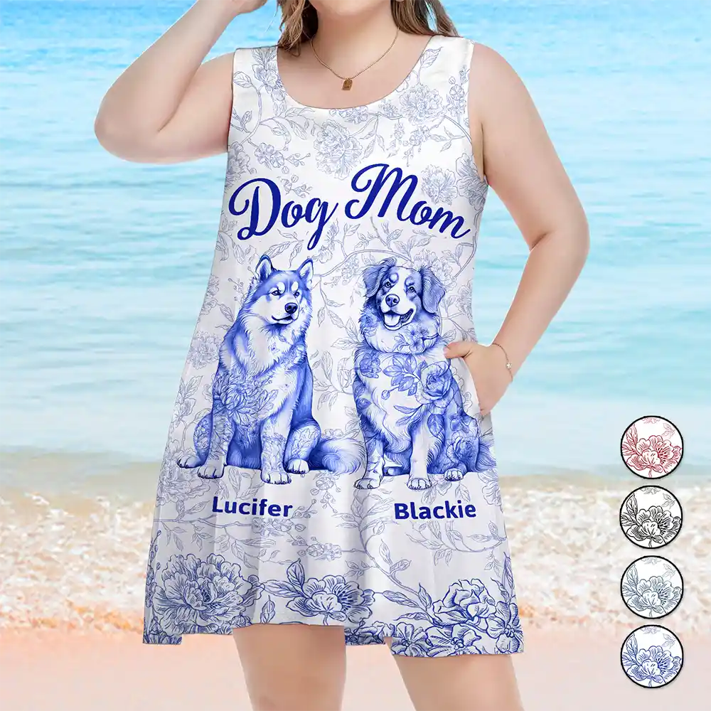 Dog Mom Toile De Jouy Style - Personalized Sleeveless Tank Dress