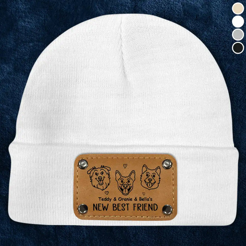 Dog Lovers,Dog Mom,Dog Dad,Dog Couple,New baby,New Dad,New Mom,Happy,Top Market - Dog New Best Friend New Baby - Personalized Beanie With Leather Patch