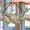 Dolphin Mom Grandma Stained Glass Effect - Personalized Window Hanging Suncatcher Ornament