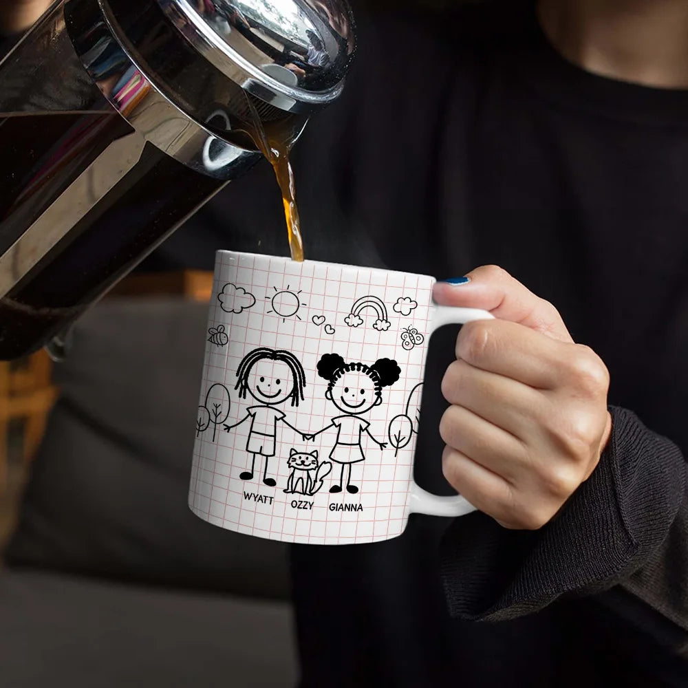 Gift For Couples,Gift For Husband,Gift For Wife,Gift For Boyfriend,Gift For Girlfriend,Dog Lovers,Dog Couple,Cat Lovers,Cat Couple,Pet Lovers,Pet Couple,Love - Doodle Stick Figure Couple With Dog Cat - Personalized White Edge-to-Edge Mug