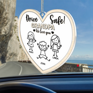 Gift For Father, Gift For Mother, Gift For Grandma, Gift For Grandpa, Happy - Drive Safe Daddy Kid Stick Figures - Personalized Acrylic Car Hanger