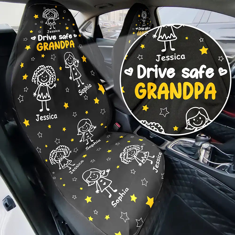 Drive Safe Grandpa Dad Kids Pet - Personalized Car Seat Cover