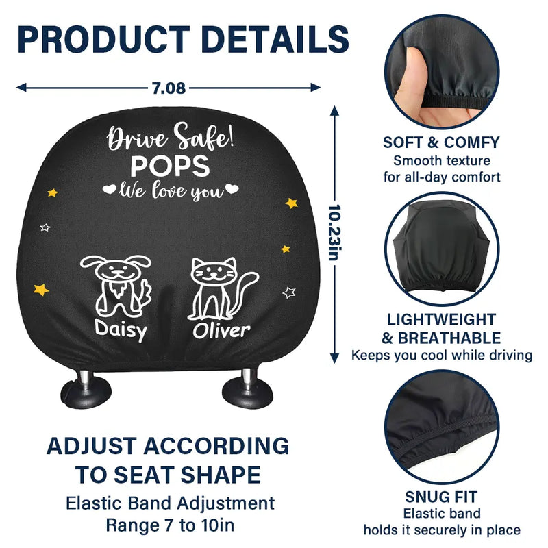 Gift For Grandpa,Gift For Father,Funny - Drive Safe Grandpa Daddy Kid Stick Figures - Personalized Car Headrest Covers