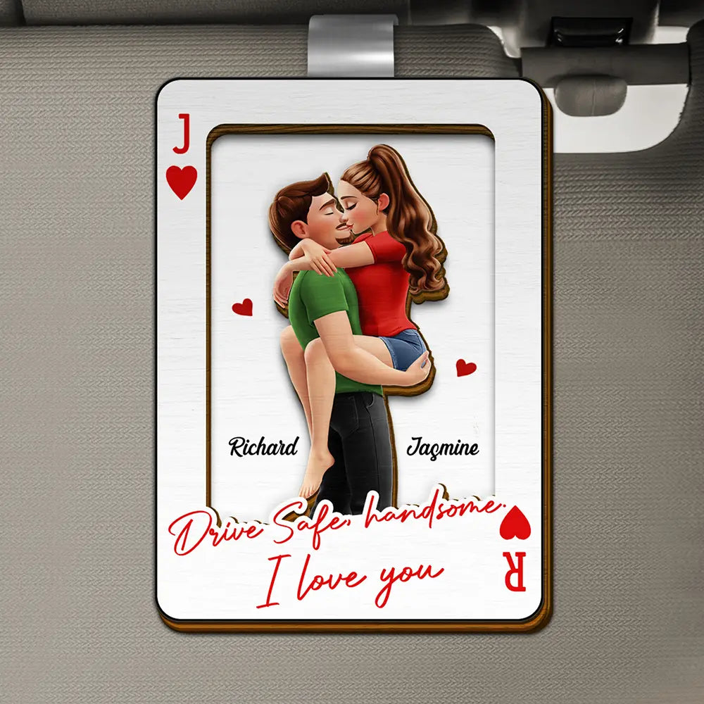Drive Safe Handsome Playing Card Couple - Personalized Custom Shaped Car Visor Clip
