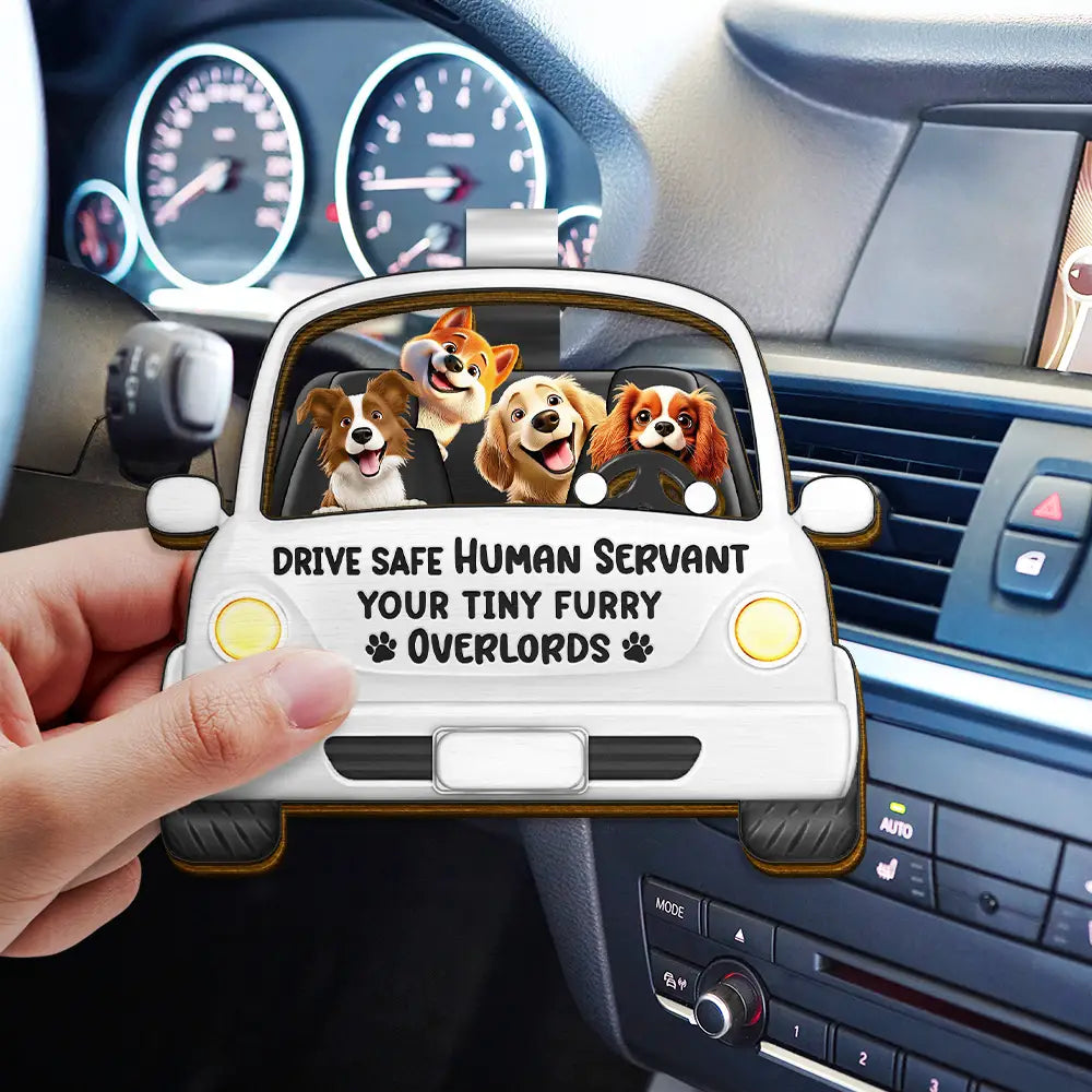 Dog Lovers, Dog Mom, Pet Lovers, Pet Mom, Dog Dad, Pet Dad, Funny - Drive Safe Human Servant - Personalized Custom Shaped Car Visor Clip