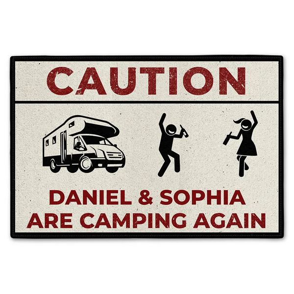 Camping,Gift For Couples,Best friends' Hobby,Top Market,Funny,Family - Drunk Stick Figure We Are Camping Again - Personalized Doormat