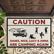 Camping,Gift For Couples,Best friends' Hobby,Top Market,Funny,Family - Drunk Stick Figure We Are Camping Again - Personalized Doormat