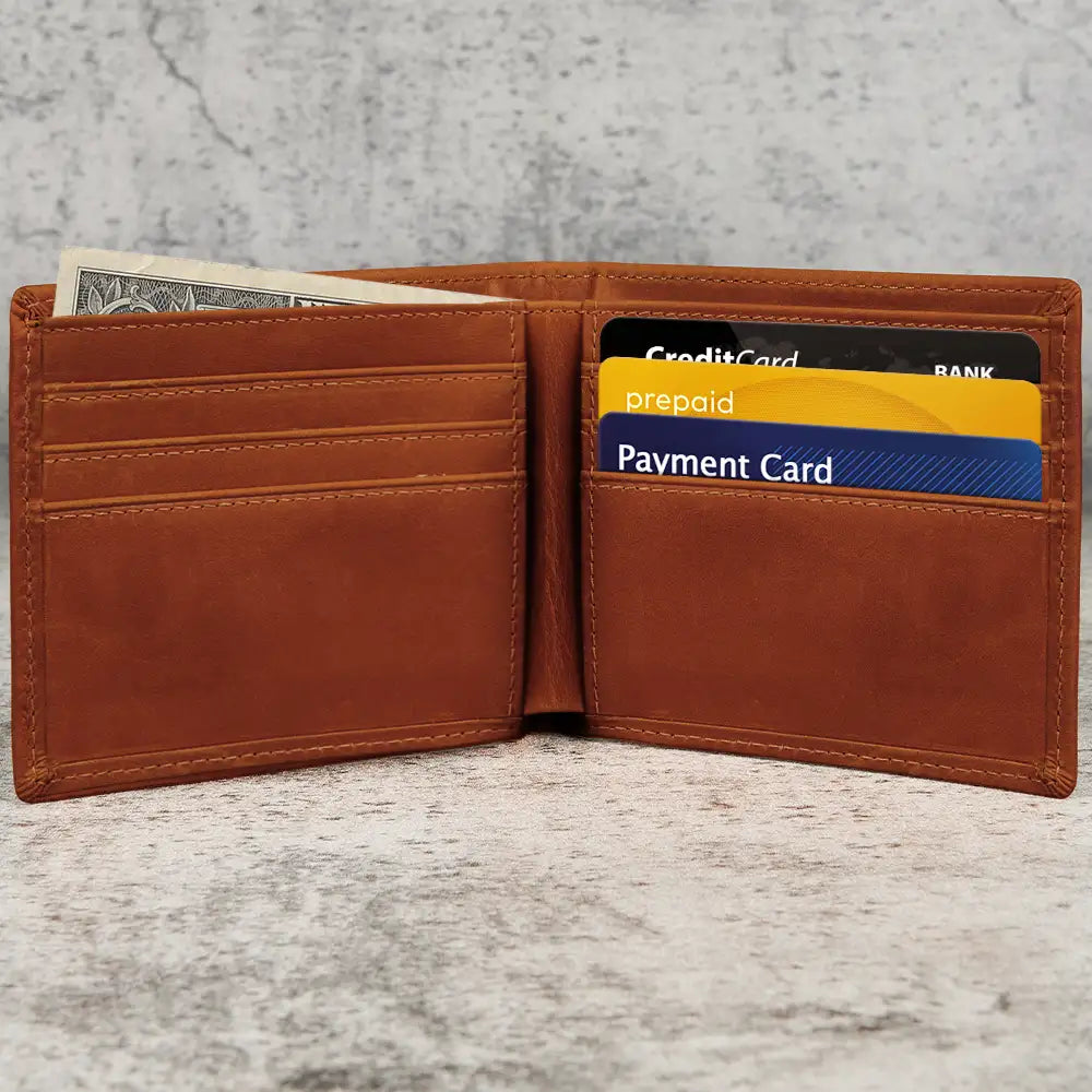 Gift For Father,America 250th,Confident,Custom Text - Stars & Stripes US Flag American Dad Grandpa - Personalized Leather Wallet