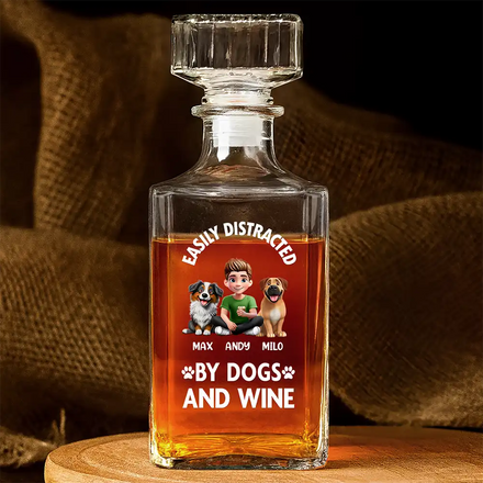 Easily Distracted By Wine - Personalized Square Whiskey Bottle