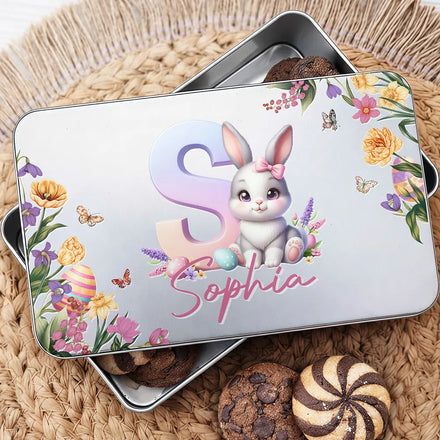 Easter Bunny Alphabet Letters - Personalized Metal Biscuit Tin