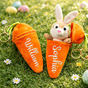 Easter,Non-Eng,Gift For Kids,Gift For Grandkids,Grandma - Grandkids,Grandpa - Grandkids,Dad - Children,Mom - Children,Happy - Easter Bunny Carrot With Custom Name - Personalized Plush Reversible Carrot Bunny Keychain