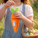 Easter,Happy,Gift For Kids,Dad - Children,Mom - Children,Grandpa - Grandkids,Grandma - Grandkids,Gift For Grandkids - Easter Bunny Holding Alphabet Letter - Personalized Plush Reversible Carrot Bunny Keychain