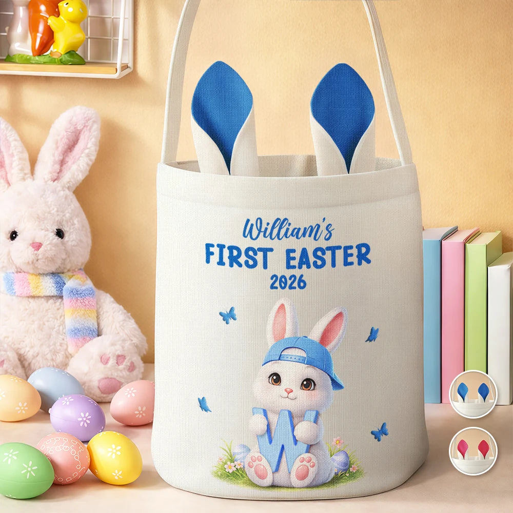 Easter Bunny Holding Alphabet Letter - Personalized Bunny Ears Bucket Bag