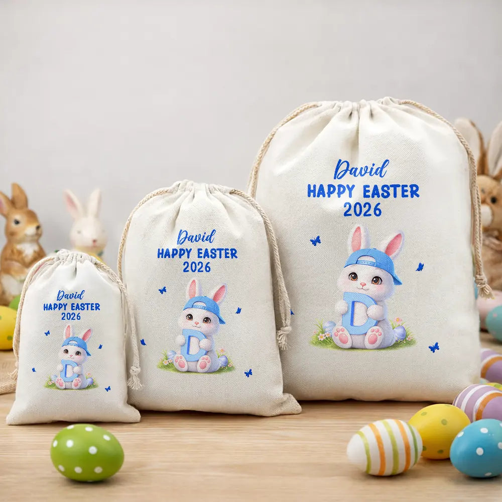 Gift For Kids,Grandma,Grandkids,Gift For Grandkids,Dad,Mom,Children,Easter,Happy - Easter Bunny Holding Alphabet Letter - Personalized Favor Bag