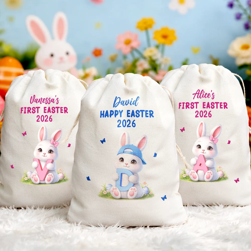 Easter Bunny Holding Alphabet Letter - Personalized Favor Bag