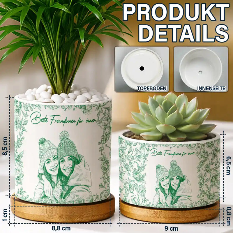 Gift For Sisters,Gift For Sibling,Gift For Bestie,Old Best friends,Gift For Women - Eigenes Foto Als Bleistiftskizze Wahre Freundschaft Ist Eine Reise Ohne Ende - Personalisierter Keramik-Blumentopf