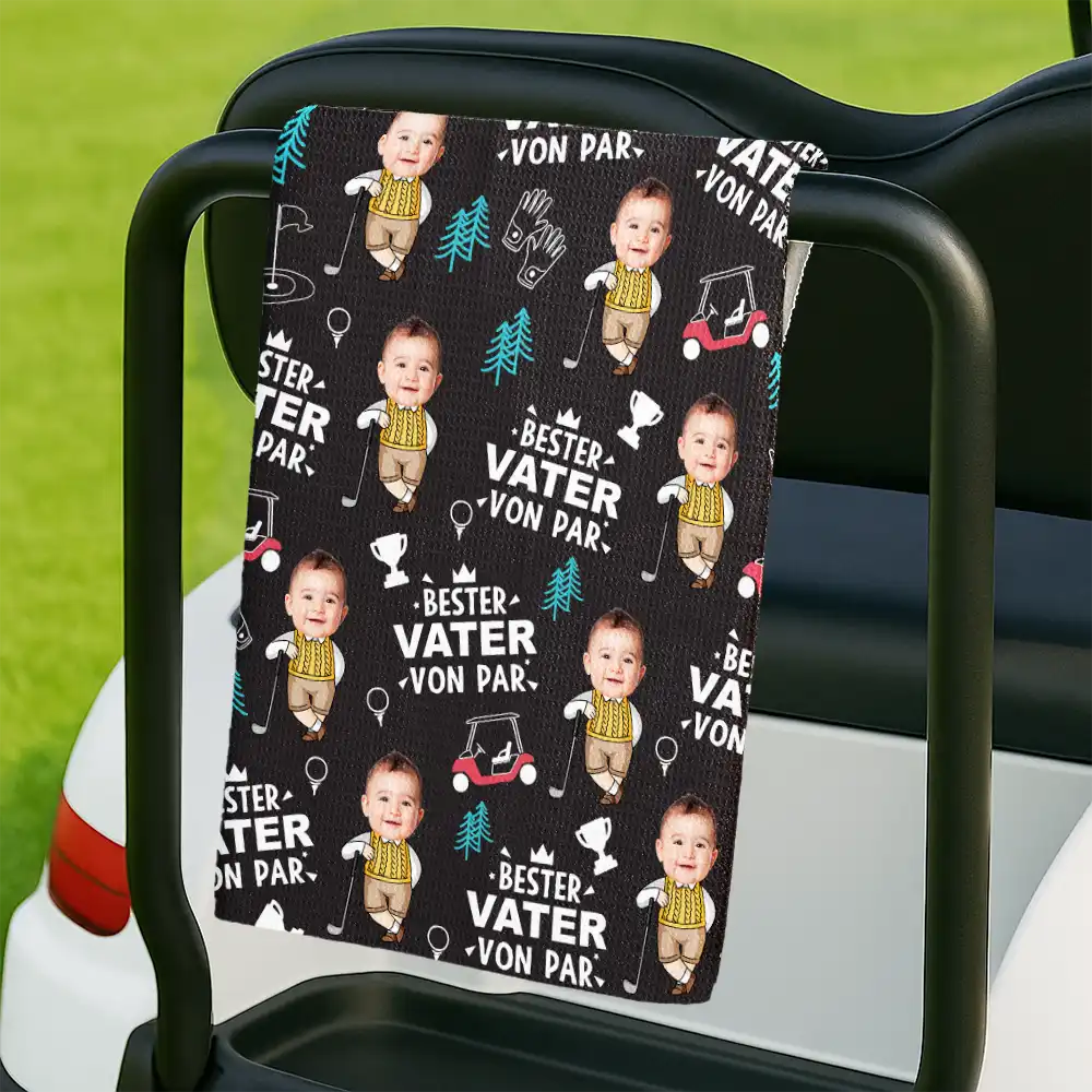 Gift For Grandpa,Sport Dad,Gift For Father,Happy,Custom Photo,Non-Eng,German - Eigenes Foto Bester Papa Von Par Lustiges Kind - Personalisiertes Golf-Handtuch